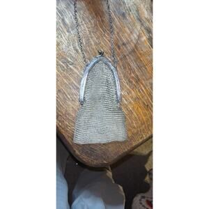 Vintage Antique Mesh Chatelaine Purse Chainmail Evening Bag Silver Tone Early